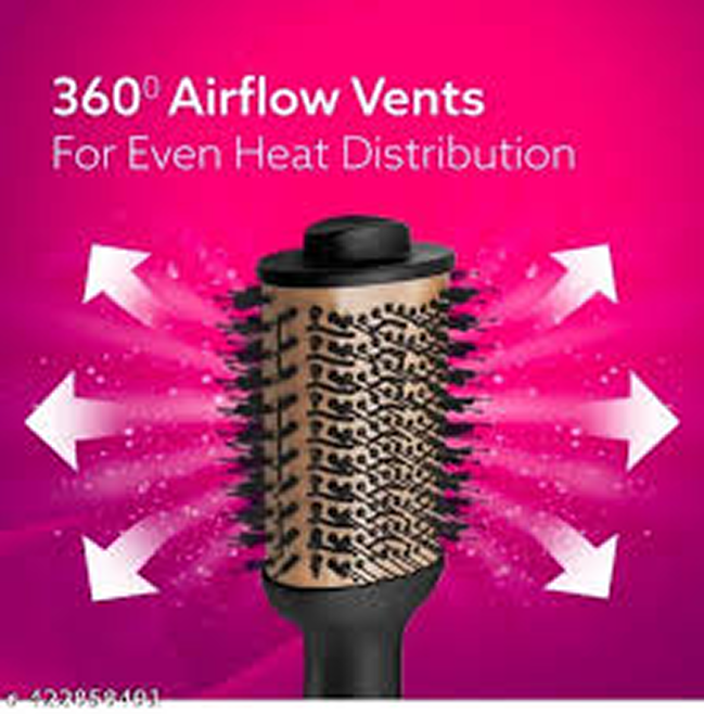 AGARO HV2179 Hot Air Brush for Hair, Blow Dryer Brush, Volumizer & Styler, 360° Airflow Vent, Oval Barrel for Hair Volume, Charcoal Bristles, Ceramic Coating Brushing Head, 1200W, Gold & Black - Image 2